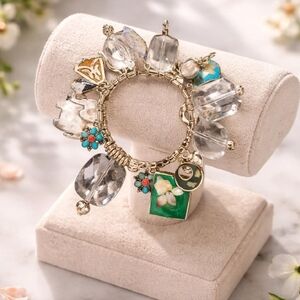 Abalone Shell Encased Stainless Steel Vintage Charms Memory Wire Bracelets